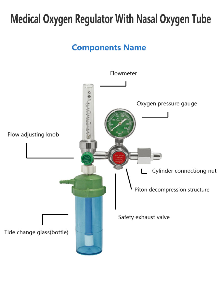 Universal Medical Oxygen Regulator With Nasal Oxygen Tube Hospital Use
